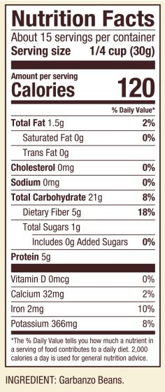 Chickpea flour nutrition label